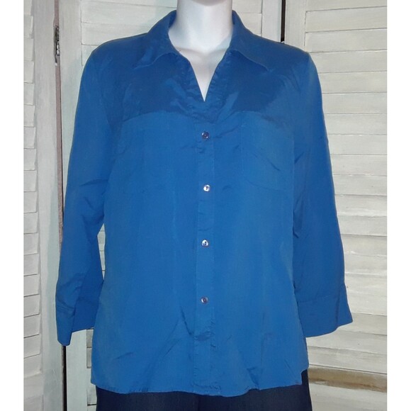 Notations Women's Silk Blouse Size Medium 3/4 Sleeve Button Down Career Blue - Picture 1 of 9